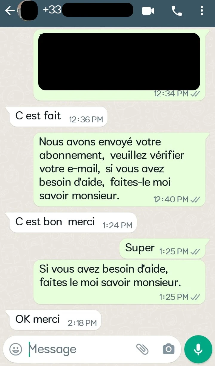 Témoignage client WhatsApp 19