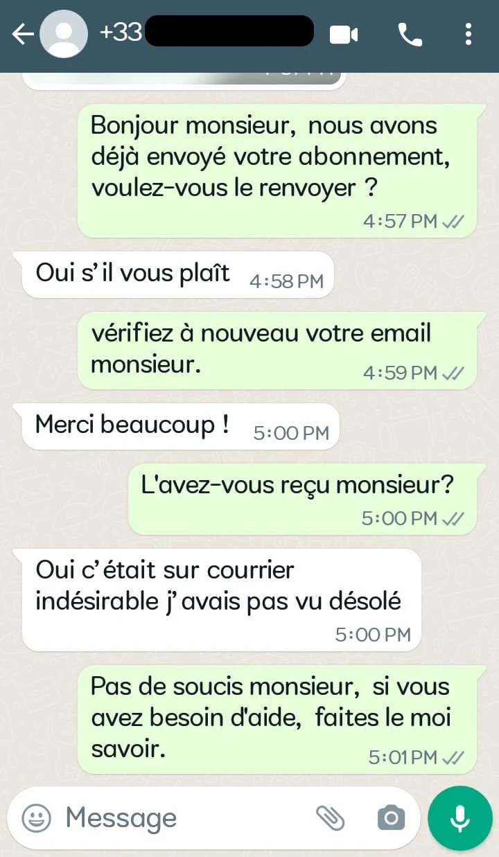 Témoignage client WhatsApp 22