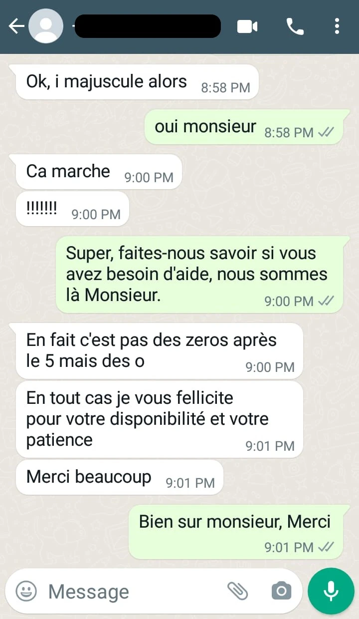 Témoignage client WhatsApp 7