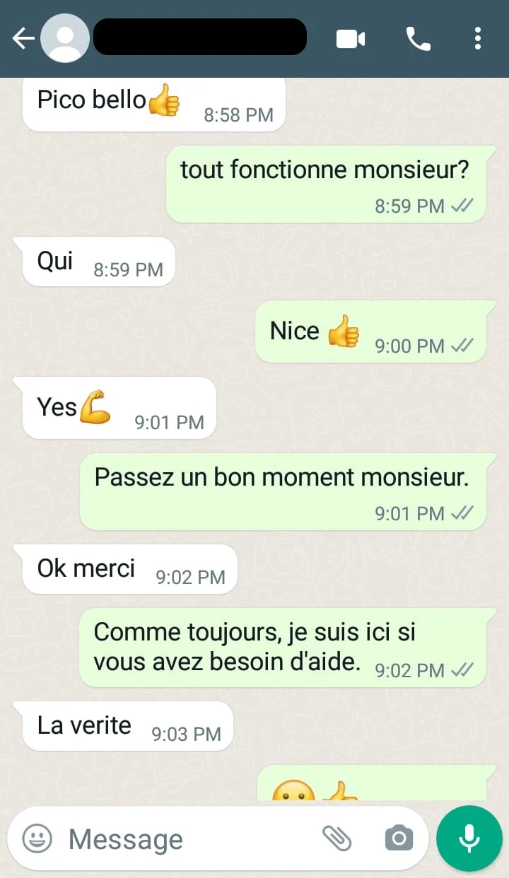 Témoignage client WhatsApp 9